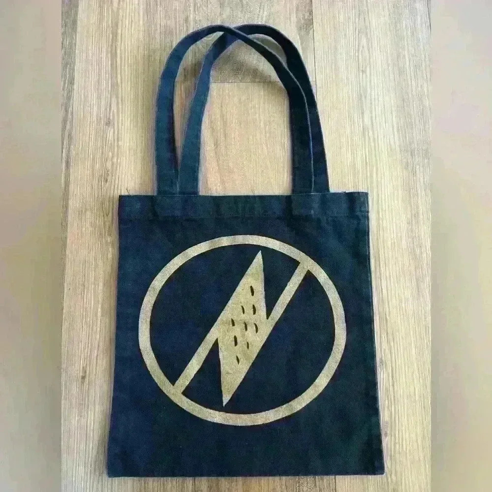 Manaola Black Gold Canvas Denim Tote Bag Purse Hawaiian Dress‎